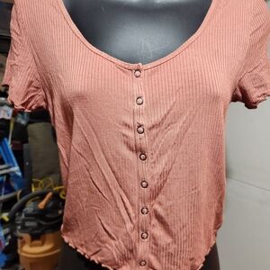 American Eagle Outfitters Rust Short Sleeve Button-Down Top